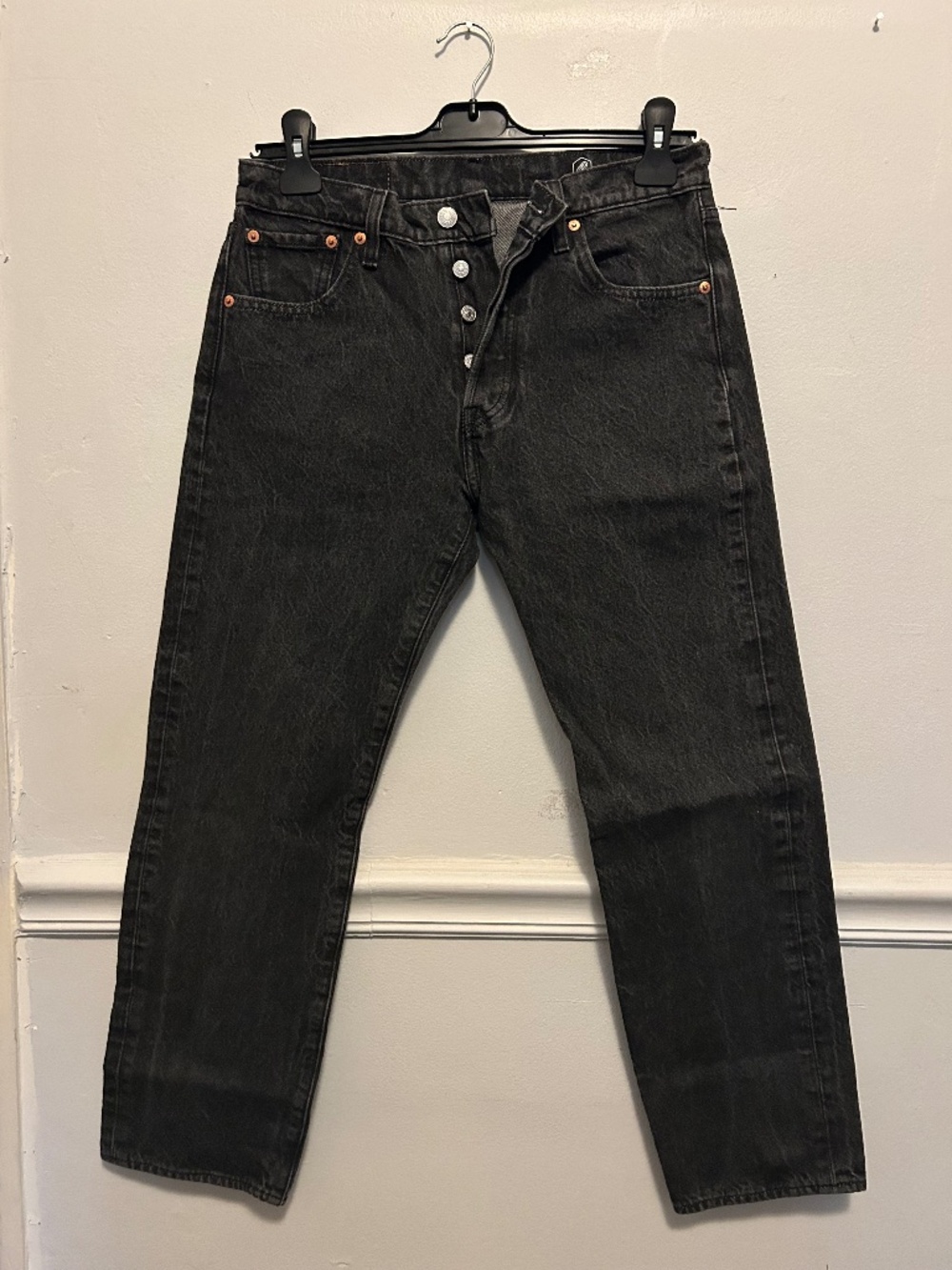 Levi's 501 Washed Black Strong Jeans with Button Fly - 30x30